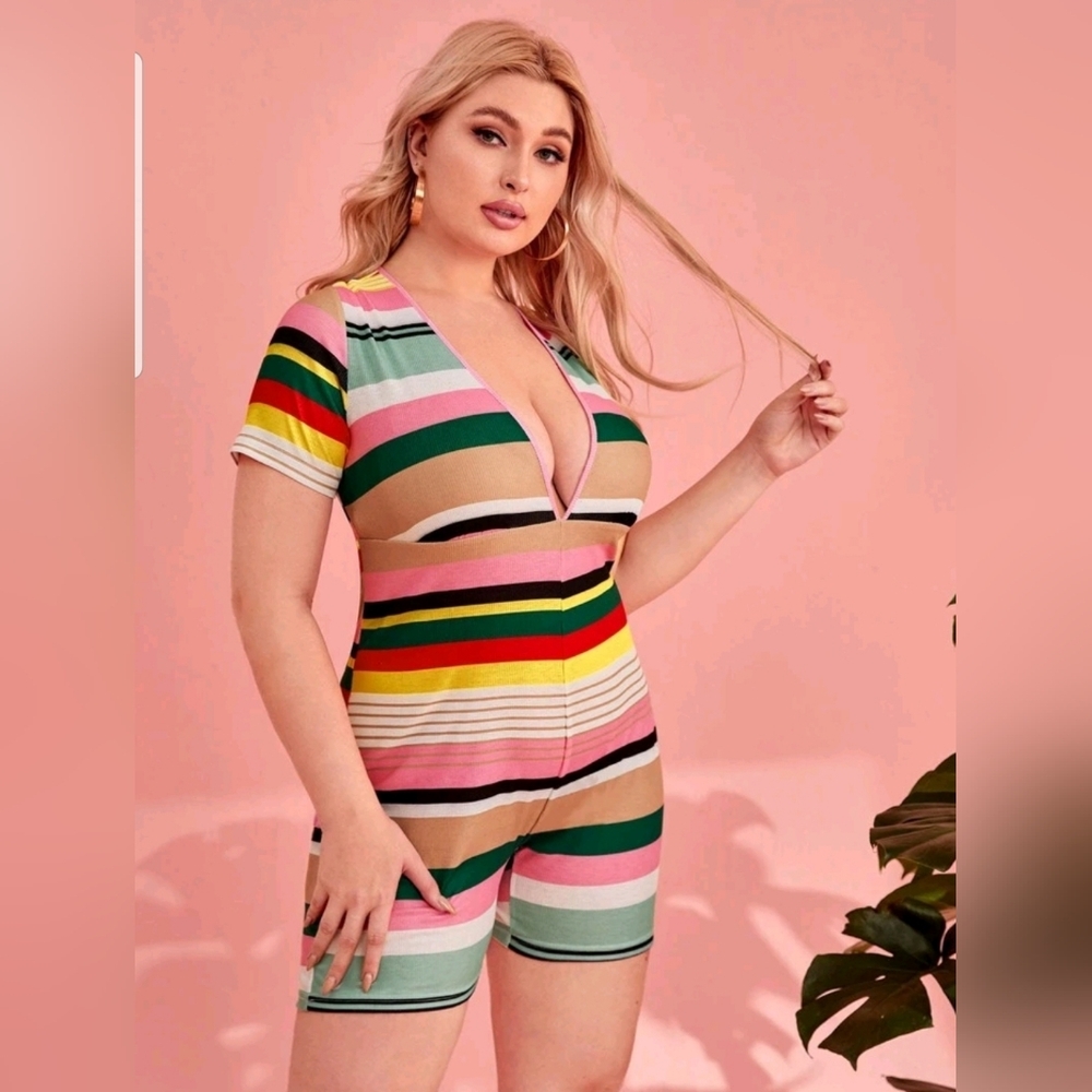 Colorful Striped V-Neck Romper